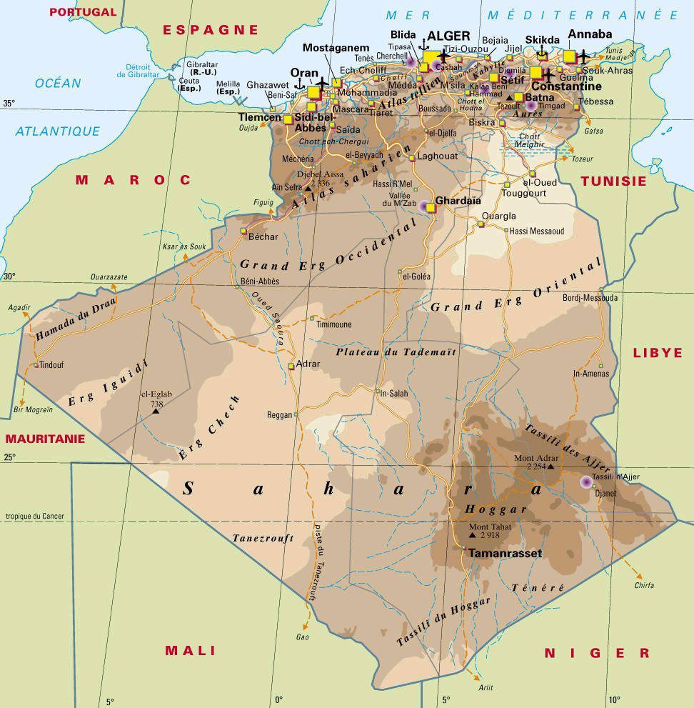 alger physical map algeria